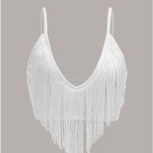 White Fringe Crop Top